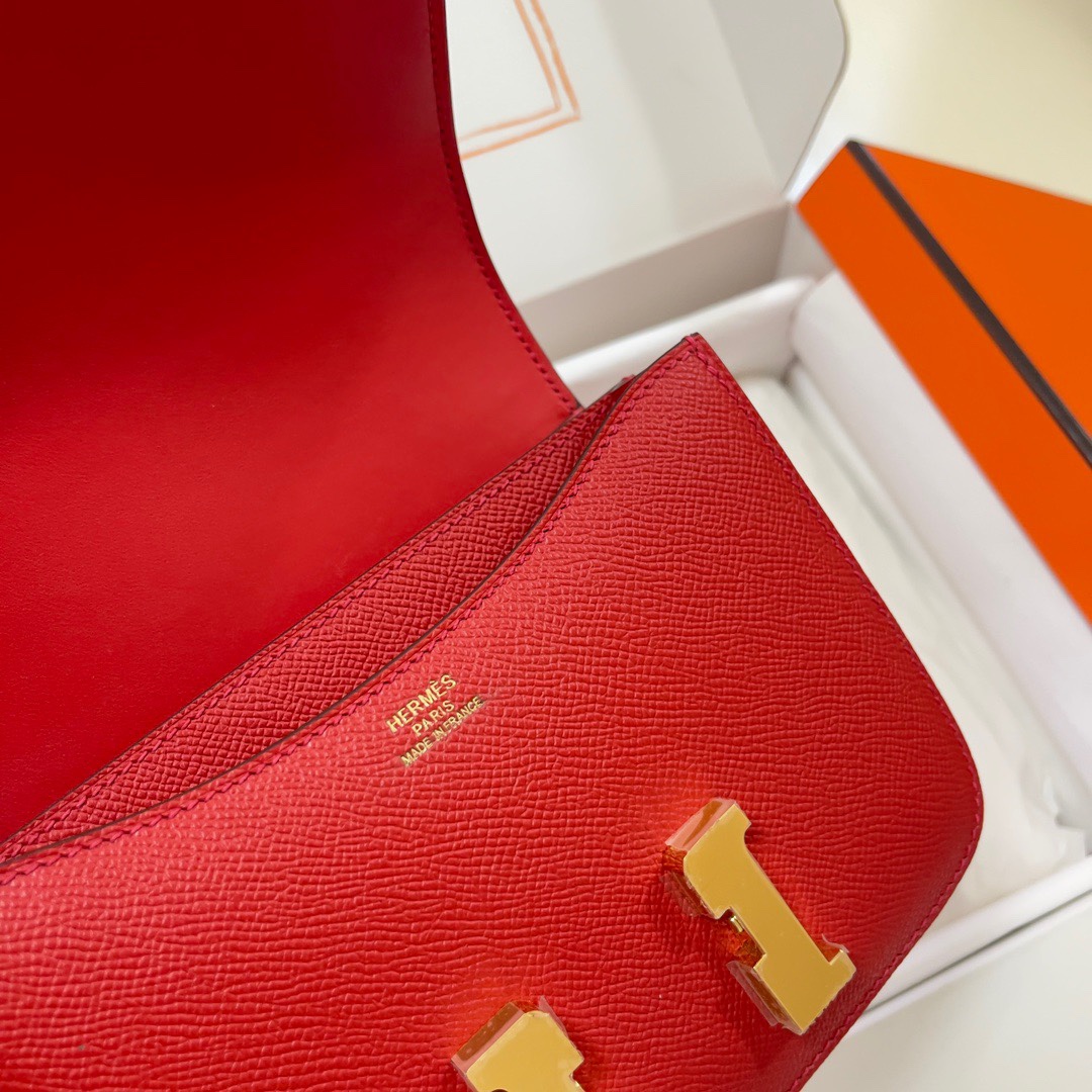 Hermes Constance 18 Mini Shoulder Bag In Red Epsom Leather